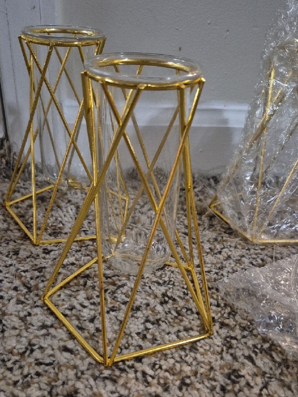 Gold Geometric Glass Vase Set Of 10- Decorative Home Accent - Picture 2 of 3
